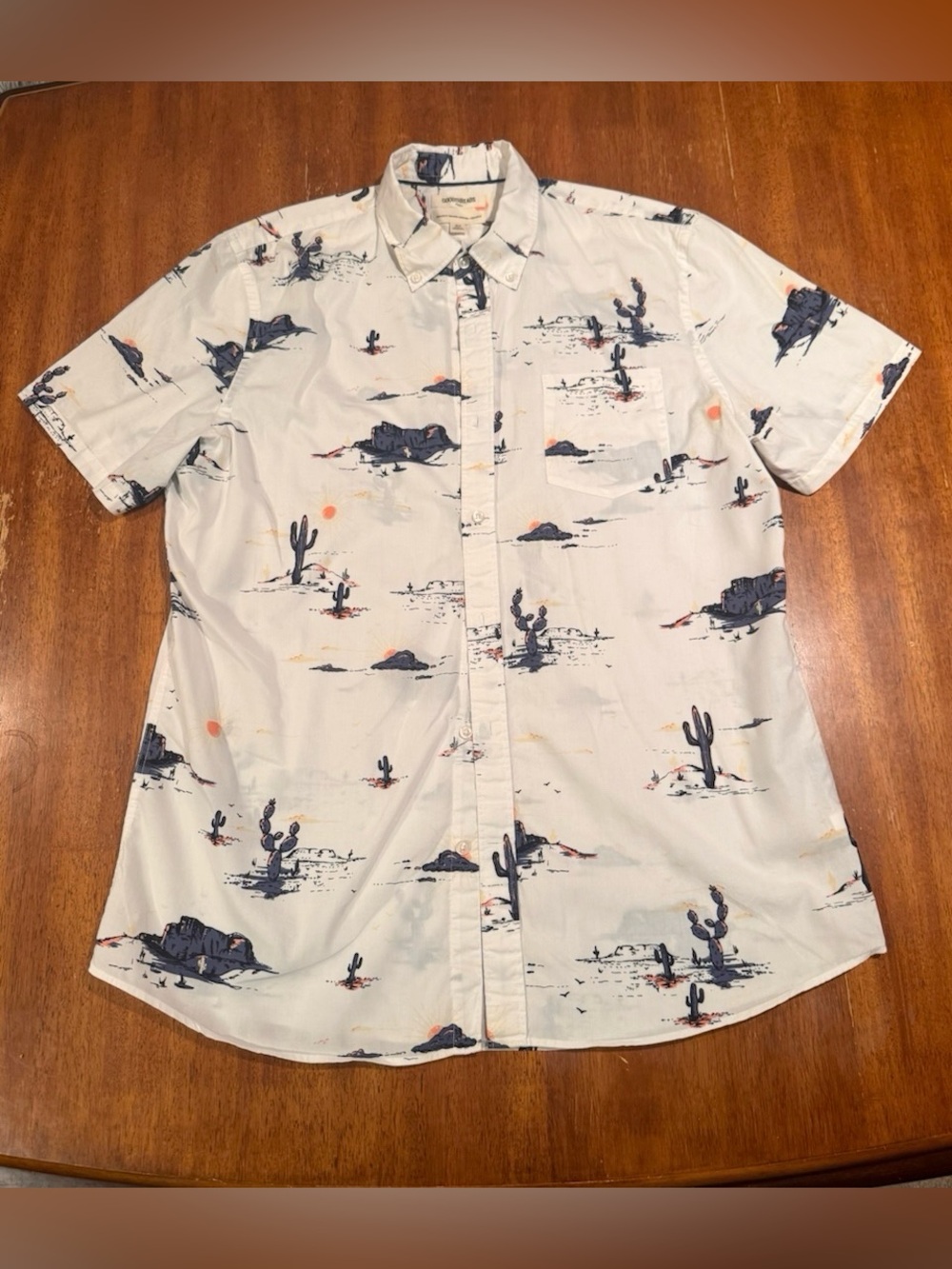 Goodthreads White Short-Sleeve Desert Print Button-Down Shirt Size XLT